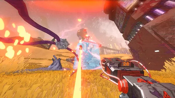 Mycopunk reveal trailer artwork showing first-person combat with a fungal enemy.